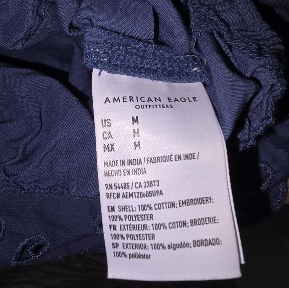 American Eagle AE Cotton Floral Eyelit Embroidered Cropped Top Blue Size M - Picture 10 of 10